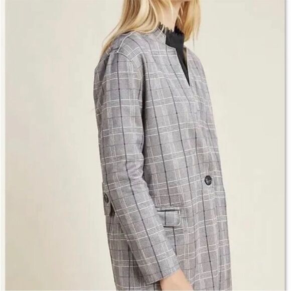 Blank NYC Anthropologie Jacket Women Size 2X Renegade Gray Brown Plaid Longline - Picture 4 of 16